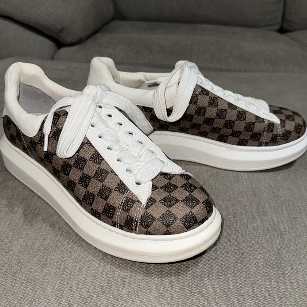 Brown Steve Madden Block Print Platform Sneakers - image 1